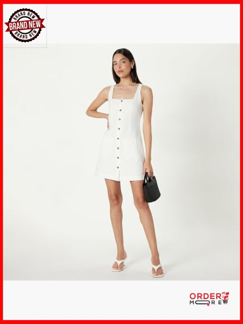 Button Down Linen Mini Dress A-Line Sleeveless Regular Fit - Picture 4 of 7
